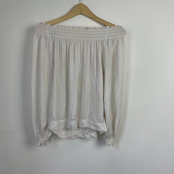 Maje Lorisa Off the Shoulder Woven Blouse Smocked - Picture 2 of 9